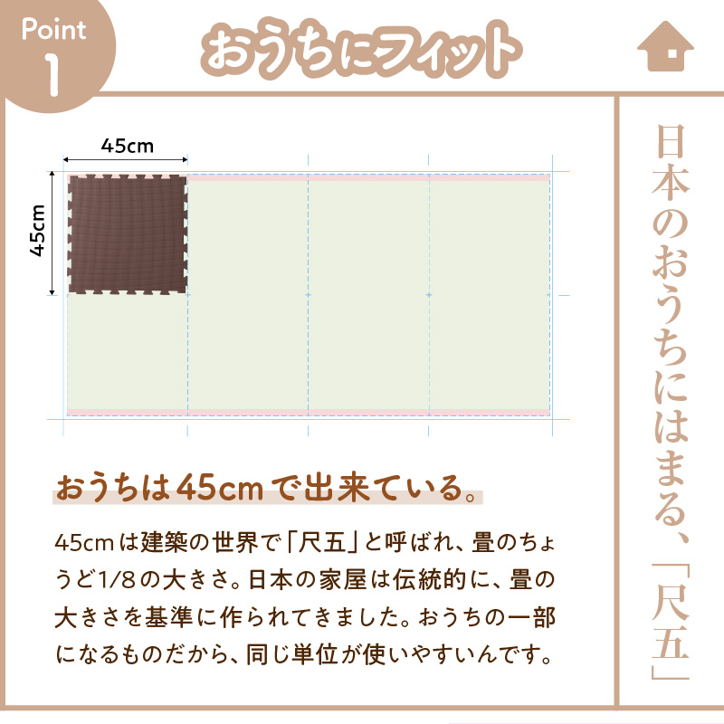 ジョイントマット 大判 パズルマット 45 フロアマット プレイマット ベビー 赤ちゃん 4.5畳 45cm 36枚 尺五 木目調  防音 床暖房  10mm厚｜pua-melia2023｜11