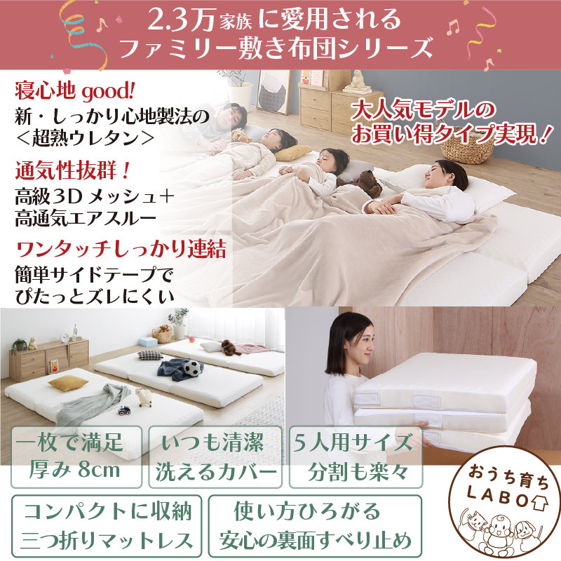 マットレス ファミリー 家族 三つ折り 折りたたみ 高反発 300 5人 ファミリーマットレス ワイドキング300 幅300cm 厚さ8cm S+S+S