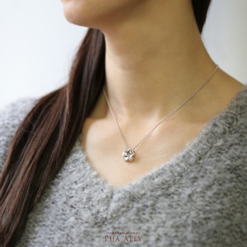 ピンキー 14K プルメリヤ ハワイアンペンダントヘッド ハワイアンジュエリー ホワイトゴールド チェーン付きリング