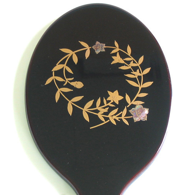 木製手鏡（ハンドミラー） 漆塗り 蒔絵 レディス小物 木製手鏡 ハンド