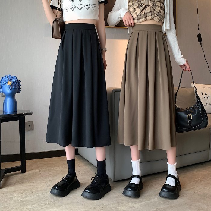 送料無料 プリーツスカート ロングスカート 膝下丈 ミモレ丈