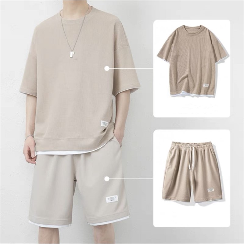 【関税送料込】 BOSS ワッフル素材 Tシャツ & ハーフパンツ 送料無料 セットアップ ワッフル メンズ Tシャツ 半袖 ハーフ