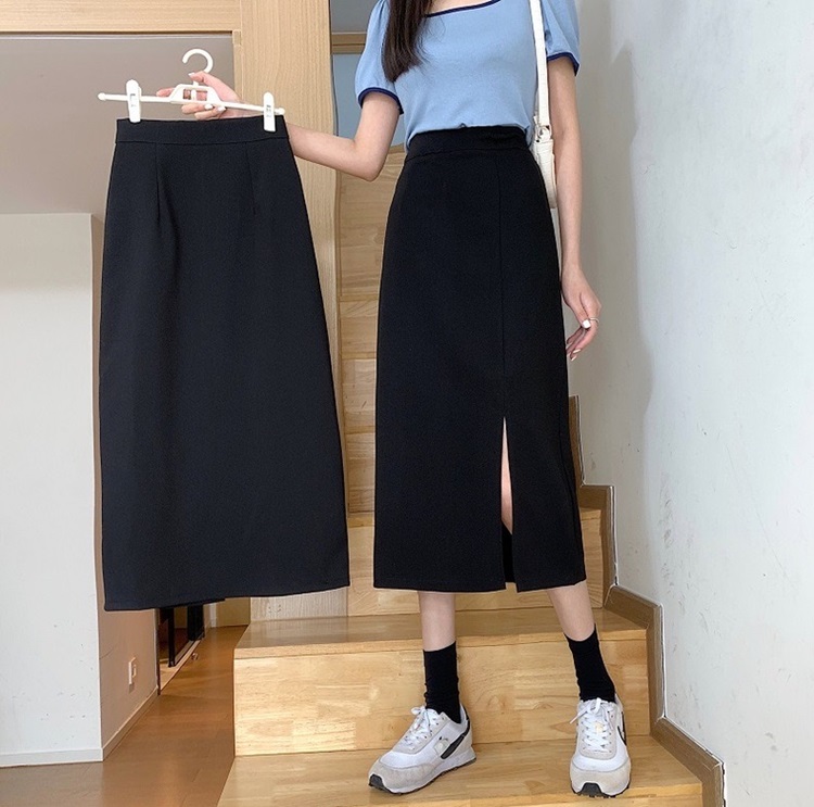 スカート ミモレ フロントスリット シンプル ハイウエスト 上品 スカート ハイウエスト ロング丈 前スリット 後ろスリット