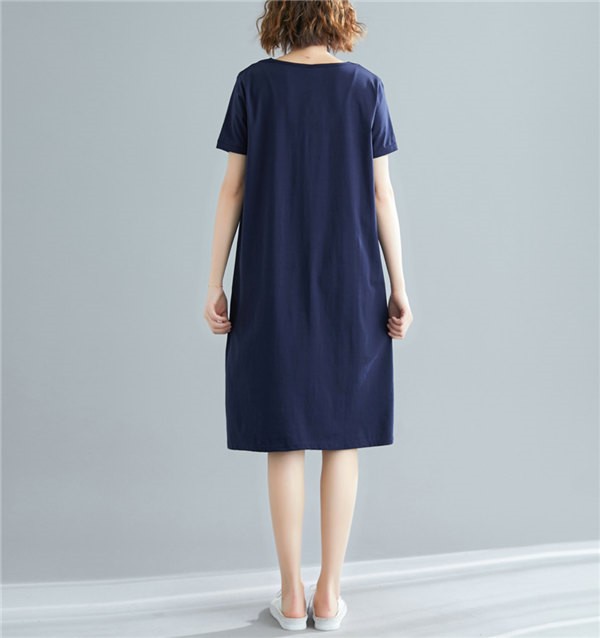 【45R】ネイビーチュニック丈　半袖カットソーワンピース 45R ネイビー 半袖カットソーワンピース
