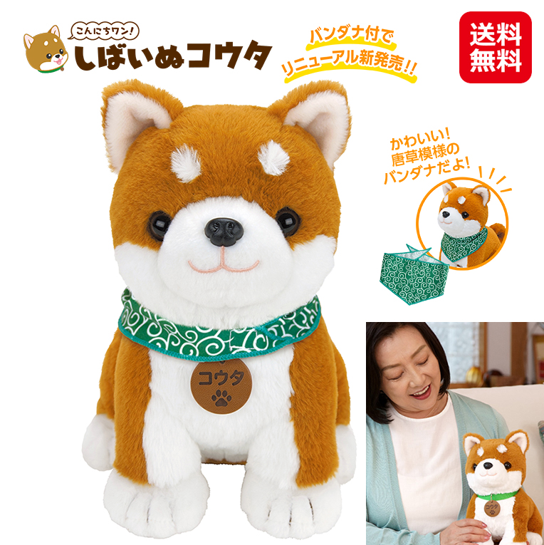 単三電池4本おまけ付／こんにちワン！しばいぬコウタ バンダナ付きセット ロボット 犬 おもちゃ ぬいぐるみ 柴犬 おしゃべり人形 こうた シニア向け ボケ防止