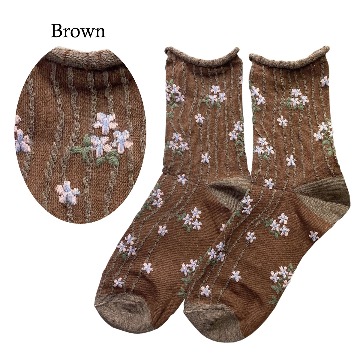 即納 送料無料 クルーソックス レディース 靴下 22-24cm 花柄 刺繍 フラワー 韓国ファッシ...