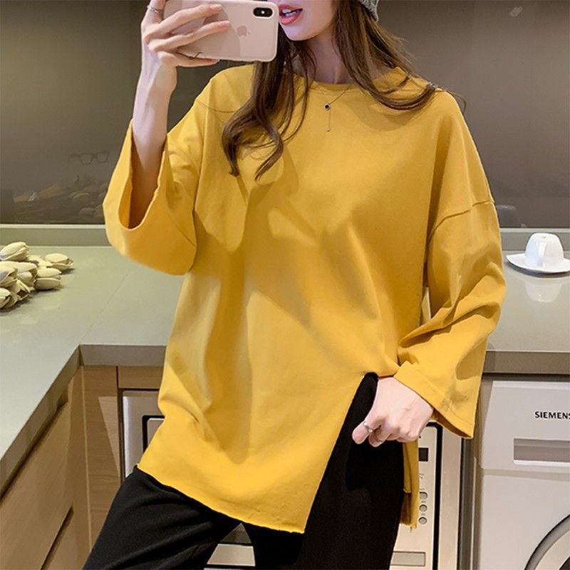 大きいサイズ レディース サイドスリット Tシャツ ゆったり 七分袖