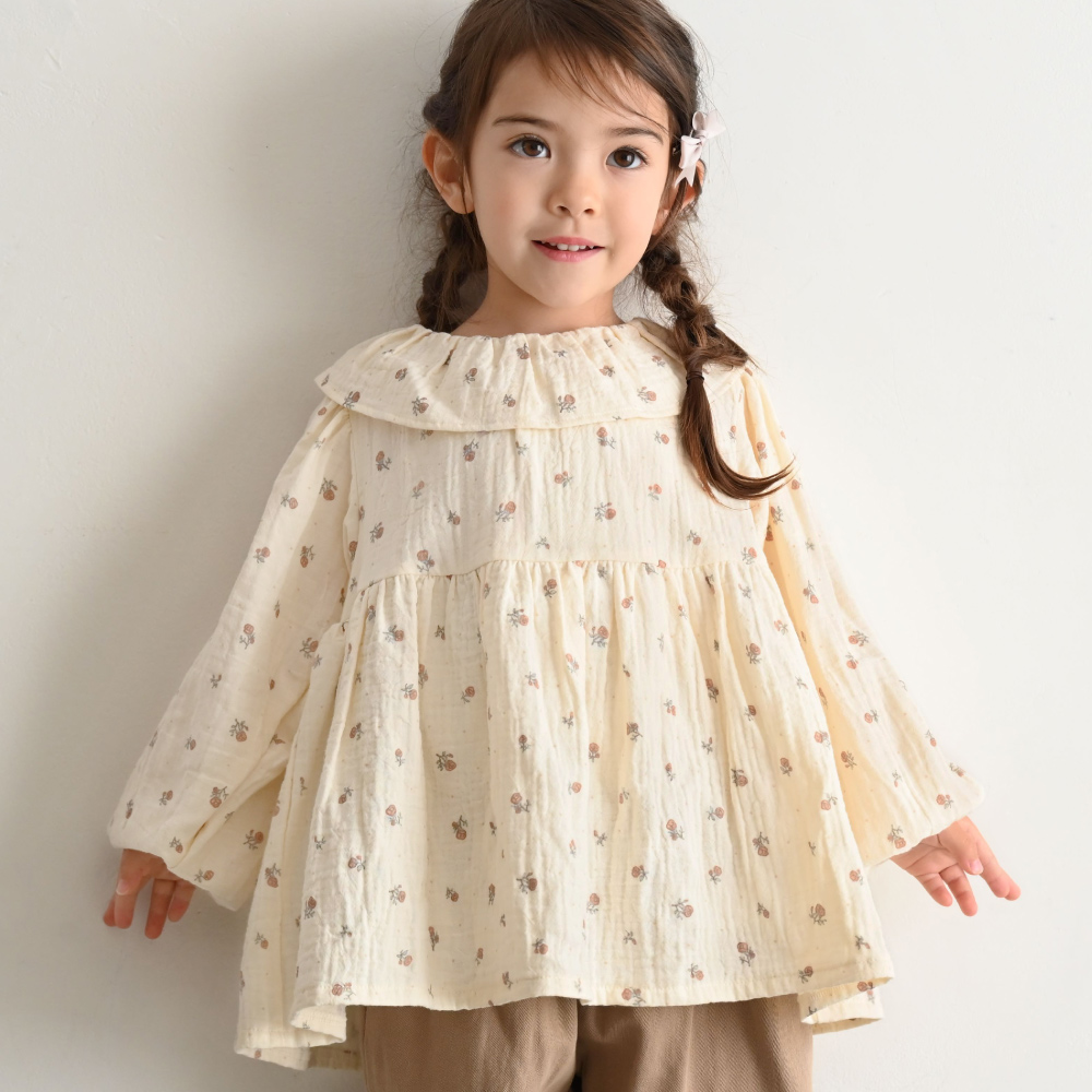 PUPPAPUPO（プッパプーポ） 衿フリル ブラウス ダブルガーゼ 綿100