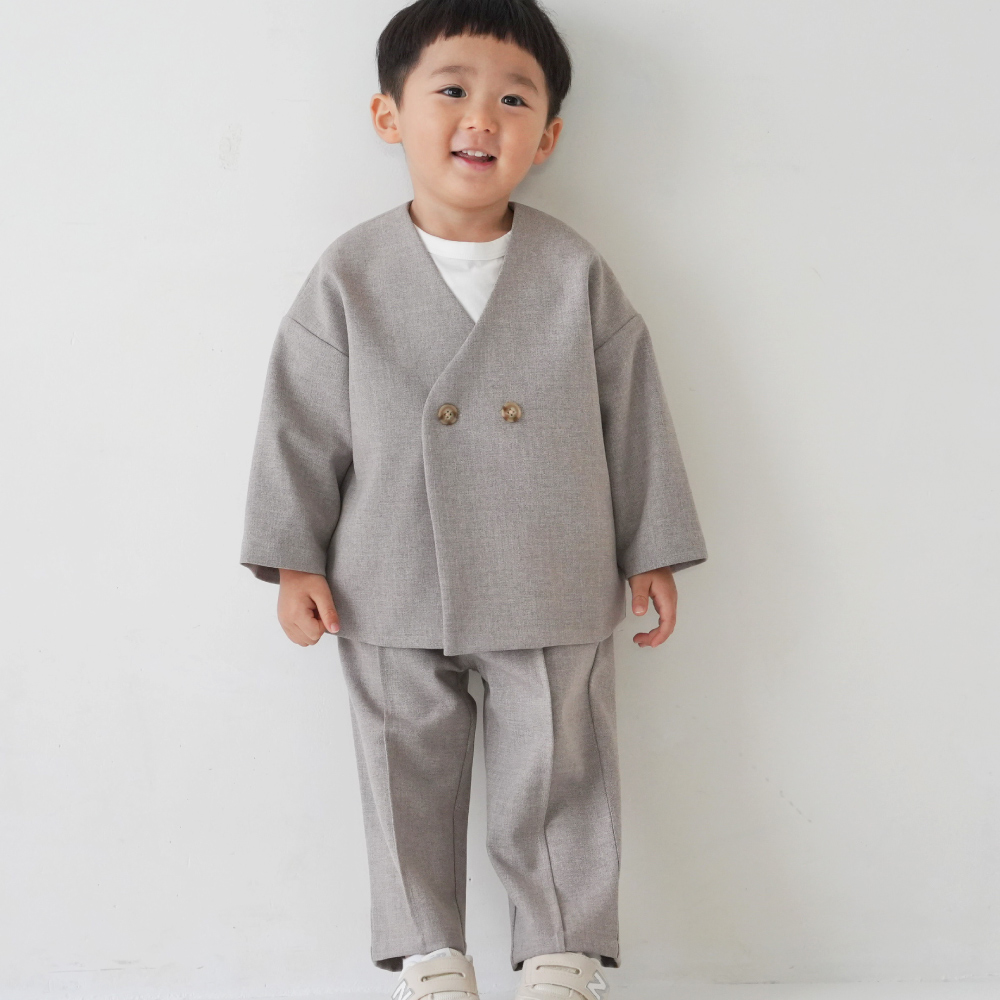 PUPPAPUPO セットアップ ノーカラージャケット フォーマルスーツ ジャケット 無地 シンプル キッズ  パンツ 90 100 110 120 130 子供服 男の子 プッパプーポ | PUPPAPUPO | 02