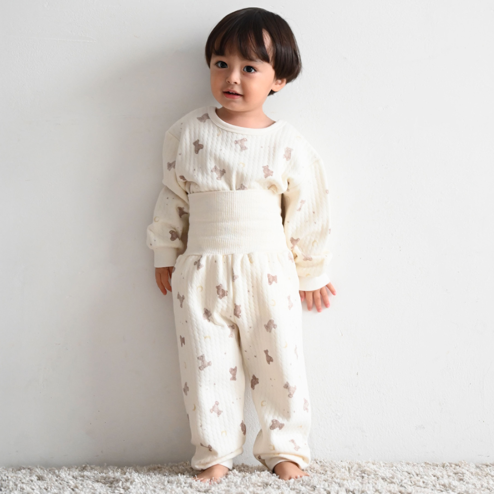PUPPAPUPO 腹巻き付き ベビー パジャマ ニットキルト 長袖 腹巻 キッズ ルームウェア セットアップ 上下セット 80 90 100 110 男の子 女の子 子供 プッパプーポ | PUPPAPUPO | 01