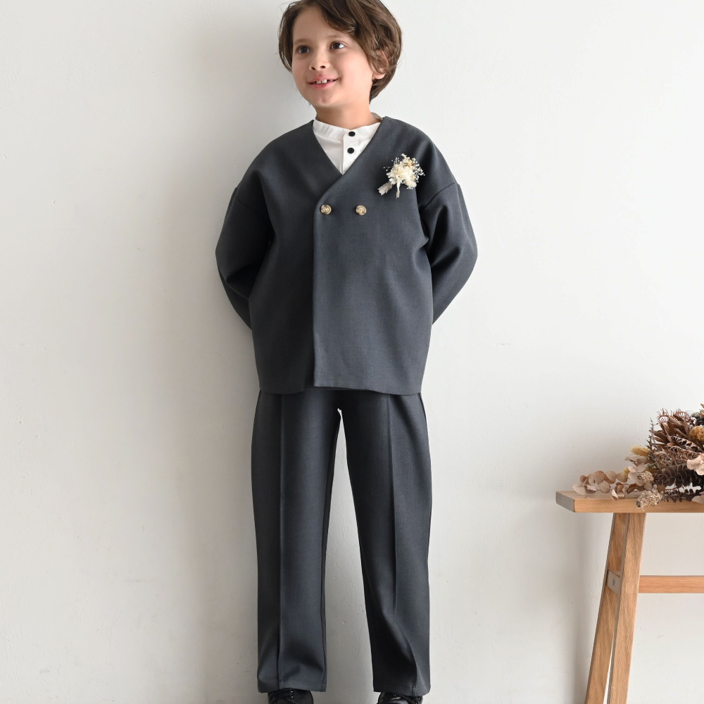 PUPPAPUPO セットアップ ノーカラージャケット フォーマルスーツ ジャケット 無地 シンプル キッズ  パンツ 90 100 110 120 130 子供服 男の子 プッパプーポ | PUPPAPUPO | 04
