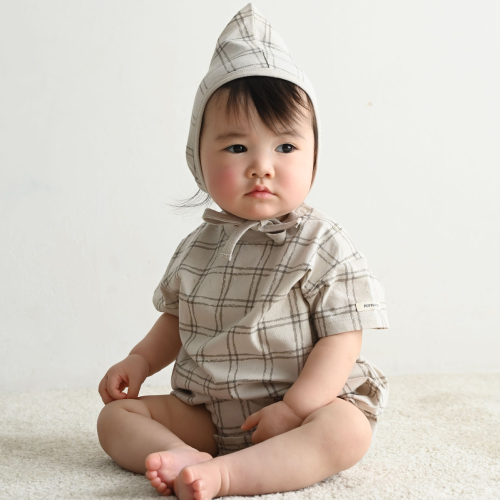 PUPPAPUPO（プッパプーポ） 半袖 ロンパース ボンネット付き 綿100