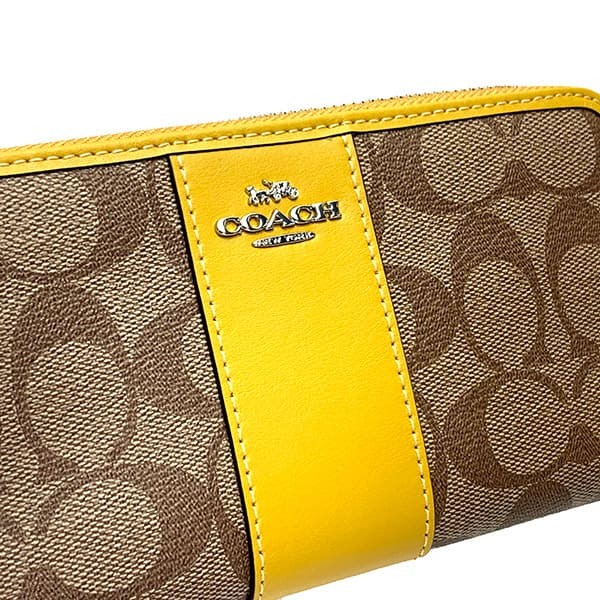 COACH コーチ 長財布 ジップラウンド カーキ/バニラ F54630 コーチ 長財布 財布 レディース シグネチャー アコーディオンジップ