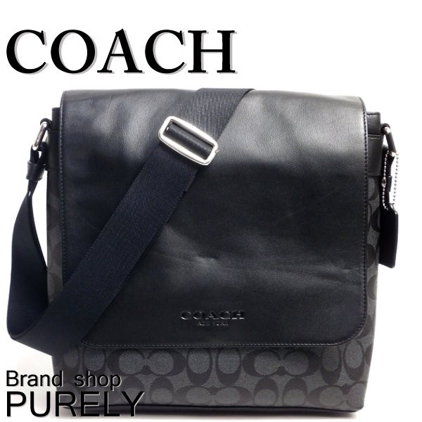 COACH ビジネス ショルダー メッセンジャー ミニ シグネチャー 総柄 黒 COACH 国内発送 コーチ バッグ メンズ ボディ シグネチャー