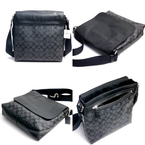 COACH ビジネス ショルダー メッセンジャー ミニ シグネチャー 総柄 黒 COACH 国内発送 コーチ バッグ メンズ ボディ シグネチャー