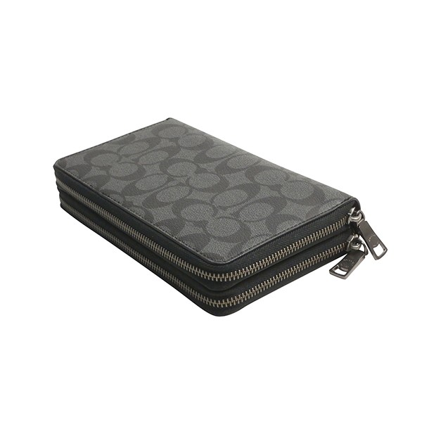 ブラック F93504-CQBK COACH ダブルジップ 長財布 オーガナイザー チャコール/ コーチ メンズ 財布 アウトレット シグネチャー トラベル