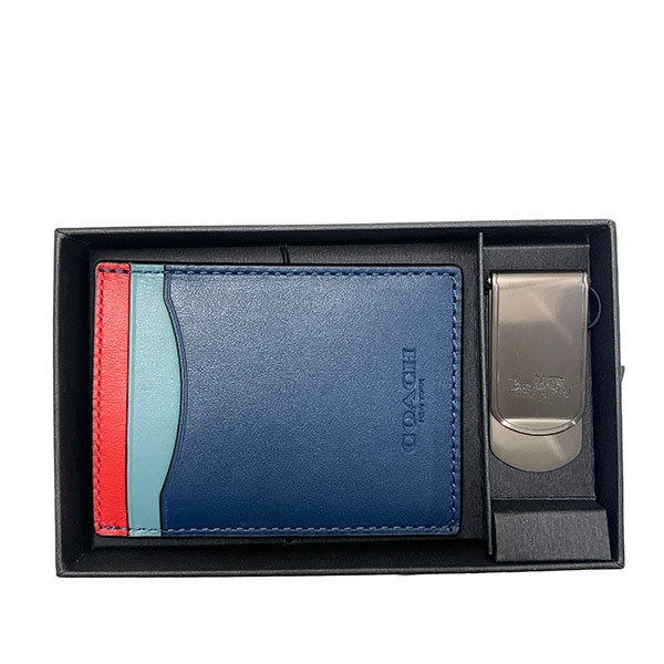 新品　COACH コーチ　メンズ　カードケース　マネークリップ　箱入りセット COACH（コーチ） 国内発送 カードケース メンズ カラーブロック レザー