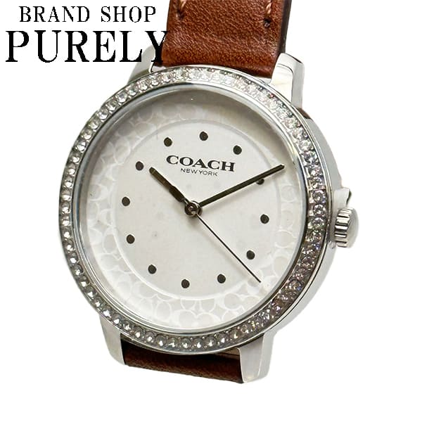 COACH コーチ 腕時計 レイデンウォッチ  クォーツ/ラインストーン/SS×レザー C6526   シルバーカラー/レッド レディース / 240001192126 COACH - COACH コーチ 腕時計 レイデンウォッチ クォーツ/ライン