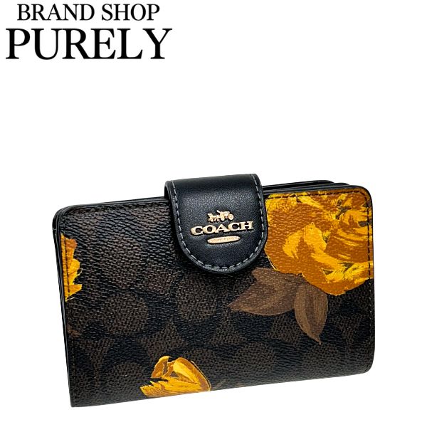 ハイビスカス COACH ミディアム ジップウォレットウィズフローラル