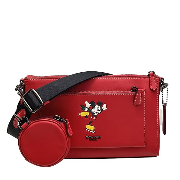 極美品 COACH コーチ ミッキー コラボ ボックス ショルダーバッグ ロゴ 美品 coach コーチ ミッキー ショルダーバッグ レザー ネイビー 紺色