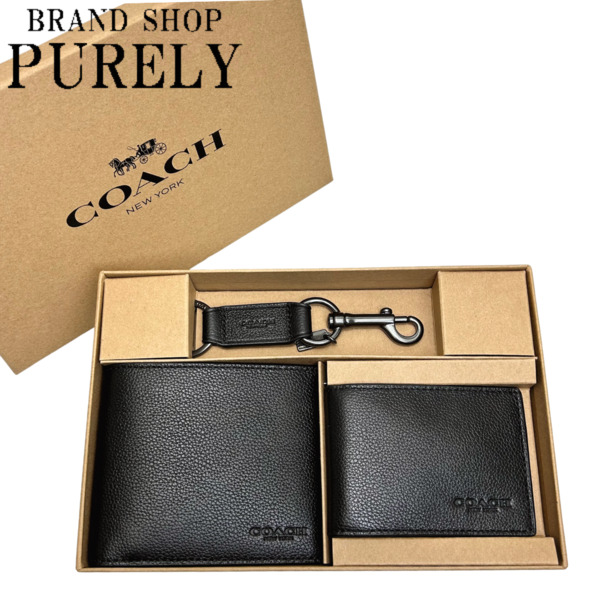 新品　COACH　折り財布　メンズ　ブラック COACH（コーチ） 国内発送 財布 メンズ 折り財布 レザー 3in1