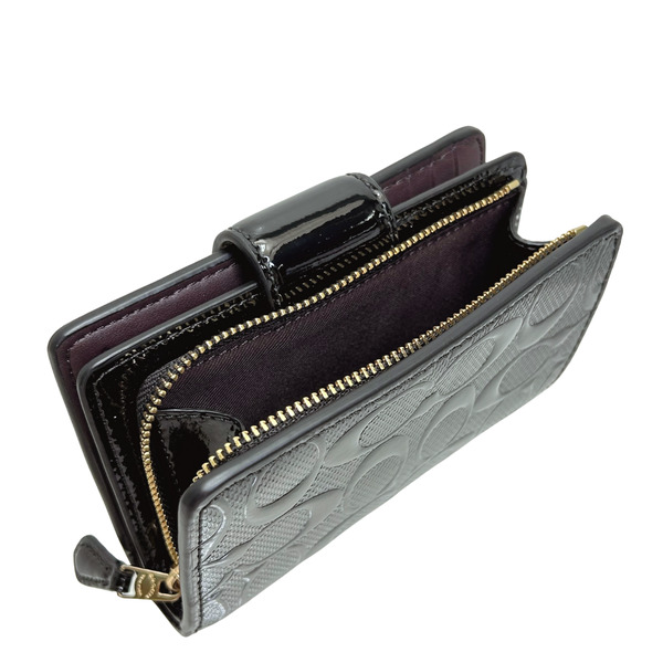 【COACH】二つ折り財布 ブラック レザー ミディアム ジップ CV414 COACH（コーチ） レディース 財布 二つ折り財布 ミディアム ジップ