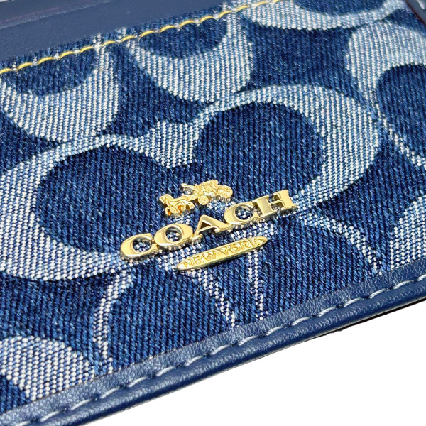COACH コーチ デニム アクセサリーポーチ ミニバッグ シグネチャー COACH】コーチ デニム レザー シグネチャー サーキュラー コイン