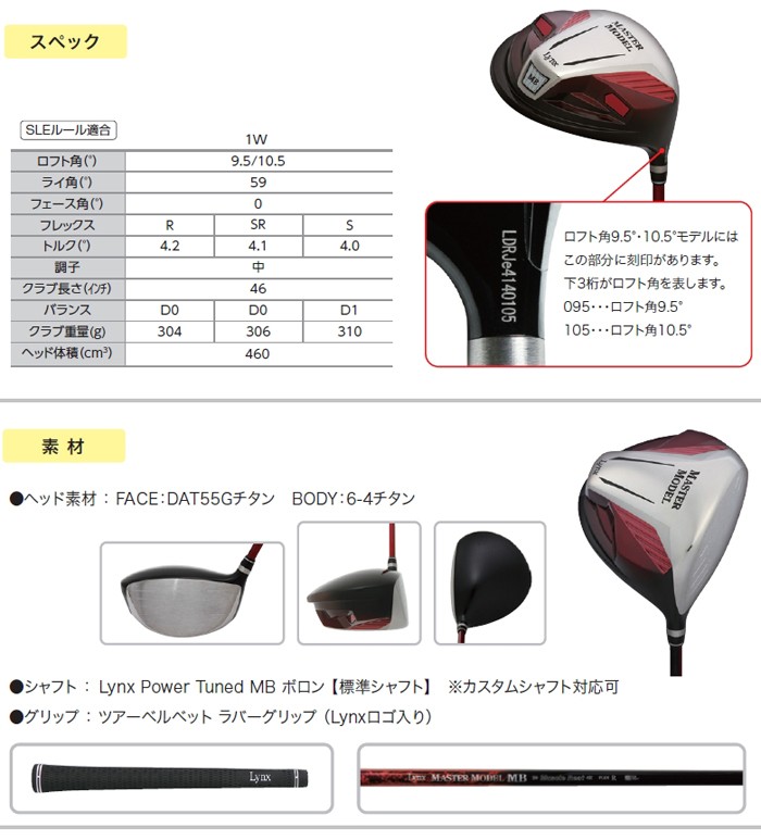 Lynx（リンクス） マスターモデル MB ドライバー カスタムシャフト