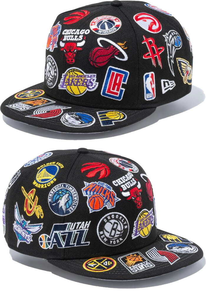 本物の ニューエラ 59FIFTY NBAチームロゴ オールオーバーBLk kids