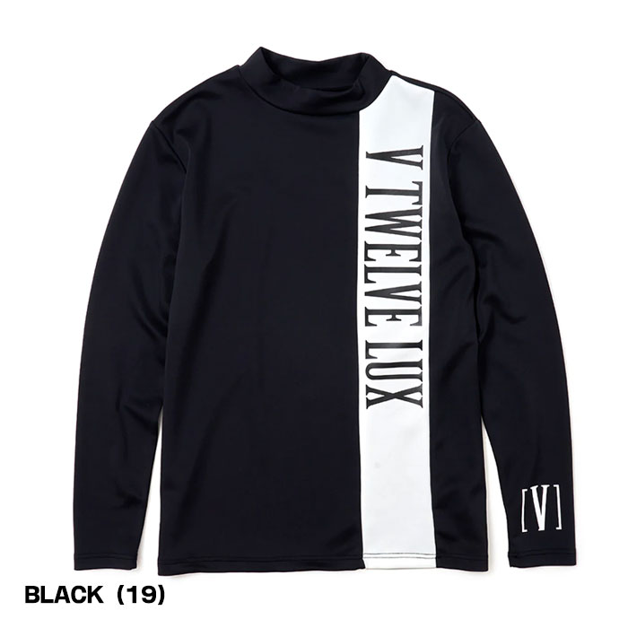 V12 ゴルフ モックネック長袖シャツ モノクロ 吸汗速乾 LX FLINE MOCK VLX2220-CT02 メンズ ゴルフウェア V12（ヴィ・トゥエルヴ） ゴルフ モックネック長袖シャツ モノクロ