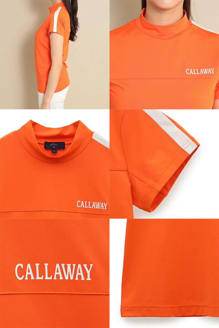 美品 キャロウェイ ゴルフ 半袖 モックネック ウェア オレンジ ラメ Mサイズ Callaway レディース キャロウェイ 半袖 モックネックシャツ