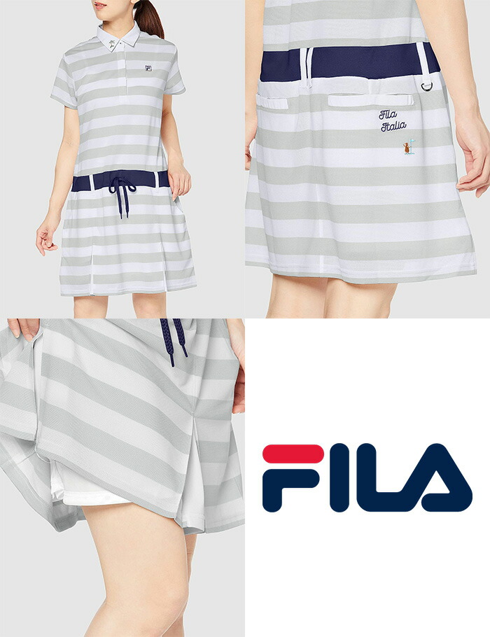 FILA メッシュパターンスカート ベージュ　Sサイズ FILA レディース フィラ ゴルフ ワンピース 巾広ボーダー 751