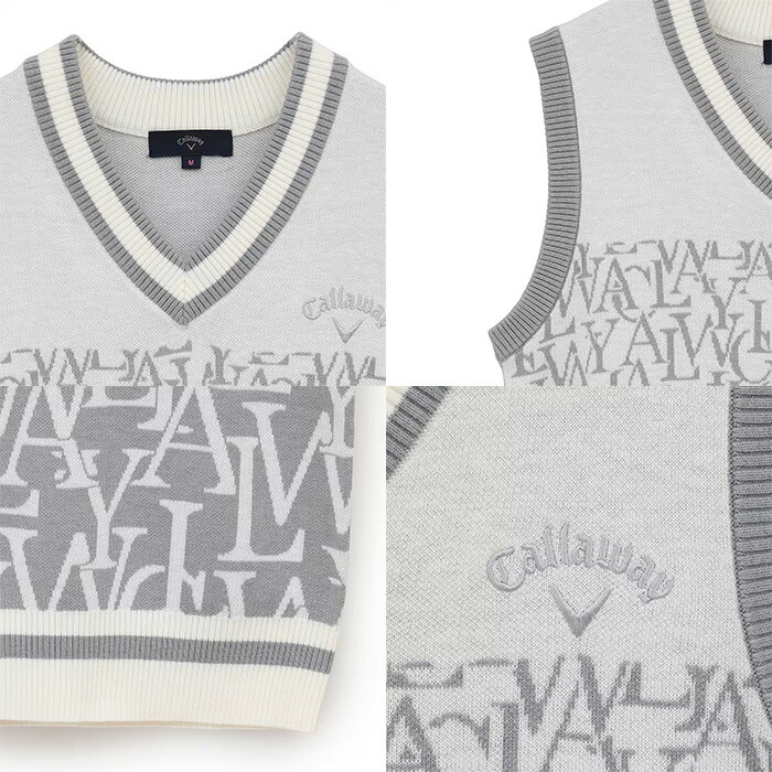 ３点セット【新品】キャロウェイ Vネックベスト 保温 ニット スカート シャツ キャロウェイ Vネックニットベスト C25119200 | レディースゴルフ