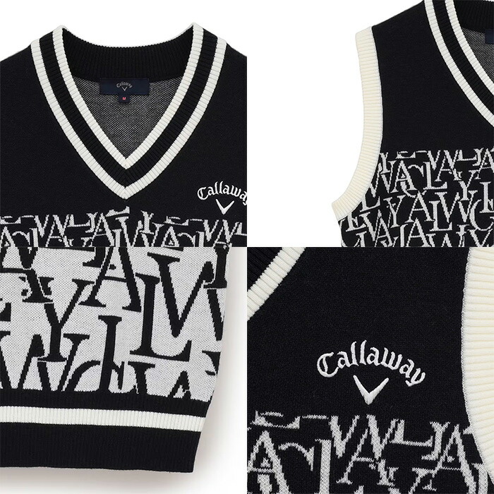３点セット【新品】キャロウェイ Vネックベスト 保温 ニット スカート シャツ キャロウェイ Vネックニットベスト C25119200 | レディースゴルフ