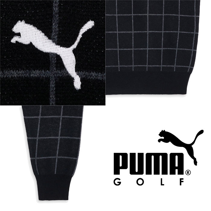 PUMA ゴルフ プーマ ビッグPUMAロゴチェッククルーネックニット