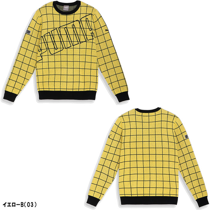 PUMA プーマ ゴルフ ビッグ ロゴ チェック クルーネック ニット