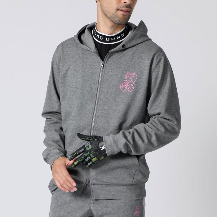 Psycho Bunny（サイコバニー） ゴルフ 3Dロゴ ジップ パーカ メンズ