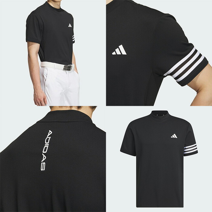 アディダス ゴルフ 半袖 モックネックシャツ スリーストライプス