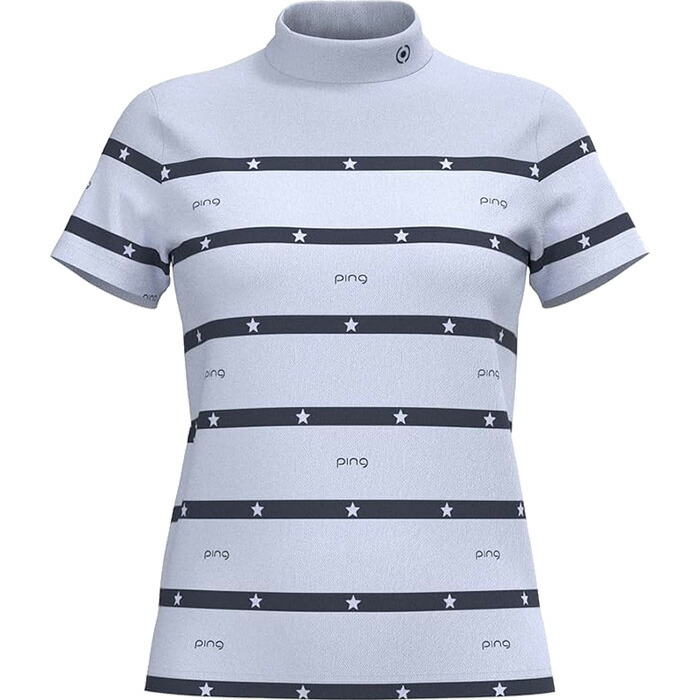★ピンアパレル【PING APPAREL】スタープリント ハイネックシャツ (LADIES) ★新品未使用★Sサイズ星柄ネイビー紺ホワイト白モックネック PING レディース ピン アパレル ゴルフウェア 半袖 ハイネック