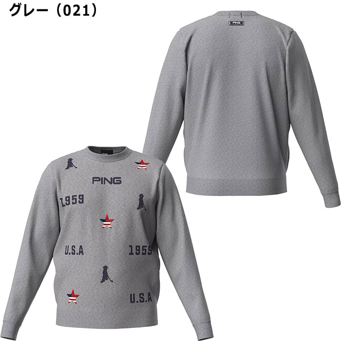 新品 PING ピン ゴルフ ジャカード クルーネックニット プルオーバー L PING（ピン） ゴルフ USA柄 ジャカード クルーネック ニット プル