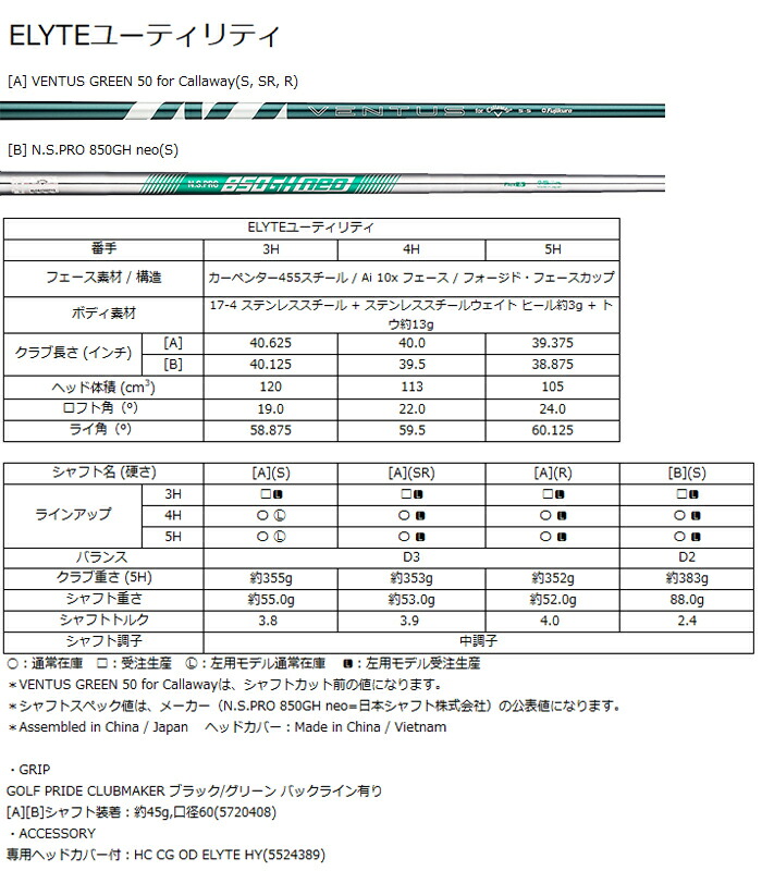 ELYTE キャロウェイ ユーティリティ NS PRO 850GH neo（S）スチール