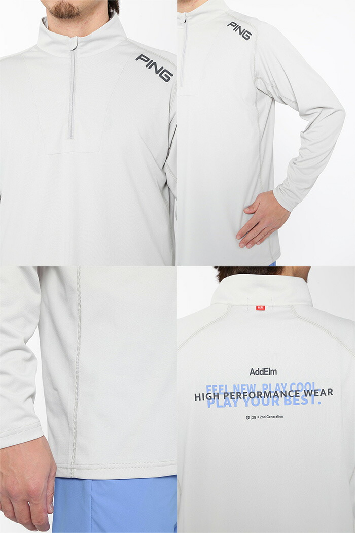 【ホワイト】アドエルムニュージャージ長袖ハイネックシャツ <AddElm> (MENS) アドエルムニュージャージ長袖ハイネックシャツ <AddElm> (MENS) PING