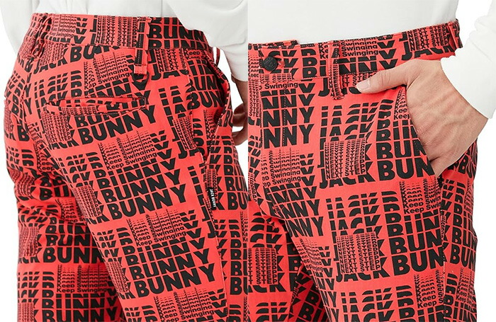 新品Jack Bunny(ジャックバニー) ロングパンツ 総柄プリントツイル素材 Jack Bunny!! ジャックバニー ロングパンツ 総柄プリント ツイル