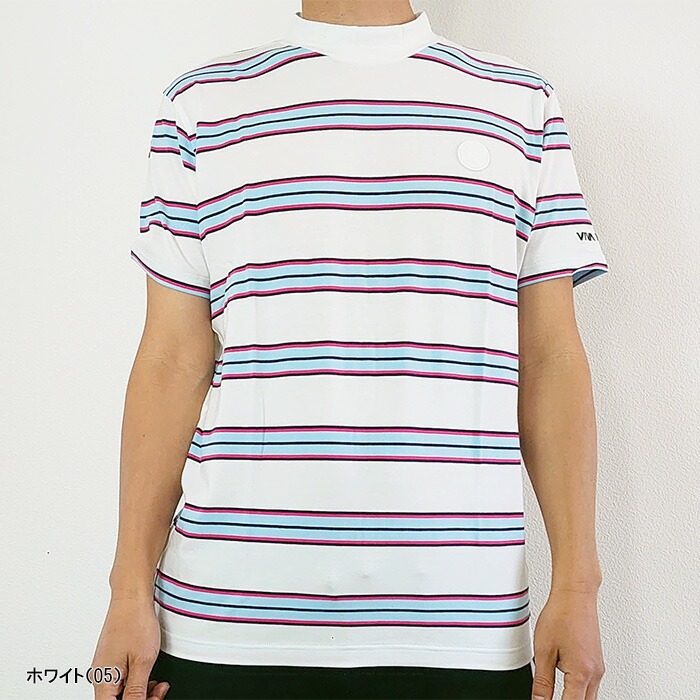 VIVA HEART（ビバハート） ゴルフボーダー柄 モックネック 半袖 シャツ