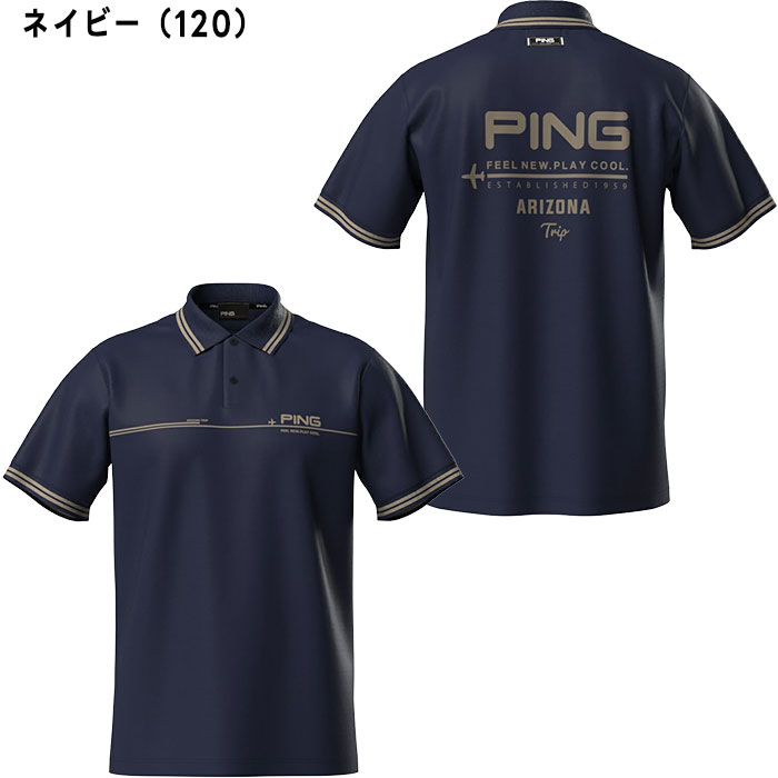 PING ピン ゴルフ 半袖 2ライン バックロゴプリント ポロシャツ