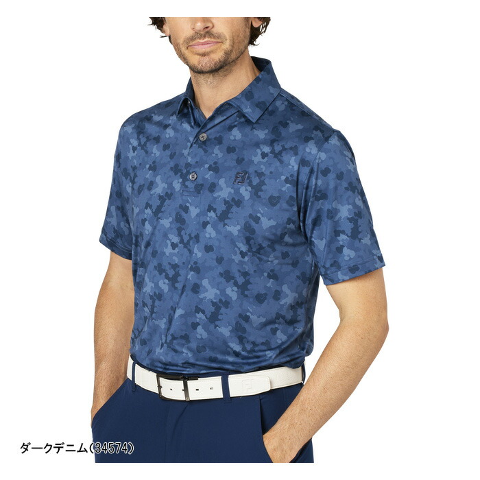 「FJ 」新品パームツリー柄 ゴルフ　ポロシャツ FJ ダークブルー パームツリー柄 ポロシャツサイズL フットジョイ 半袖