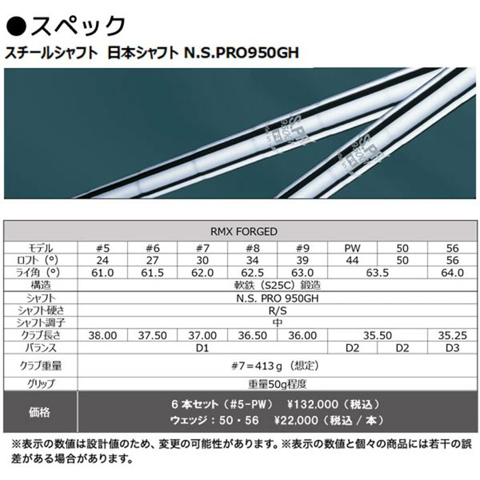 RMX ヤマハ FORGED アイアン 6本セット（#5〜PW） N.S.PRO950GH