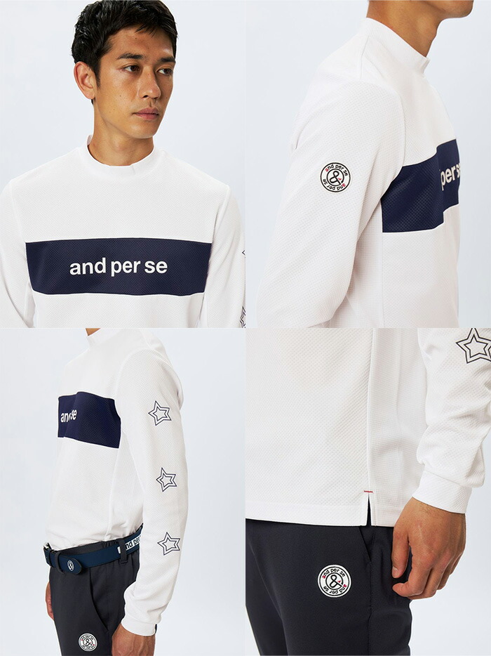 and per se（アンパスィ） 長袖 モックネックシャツ ストレッチ