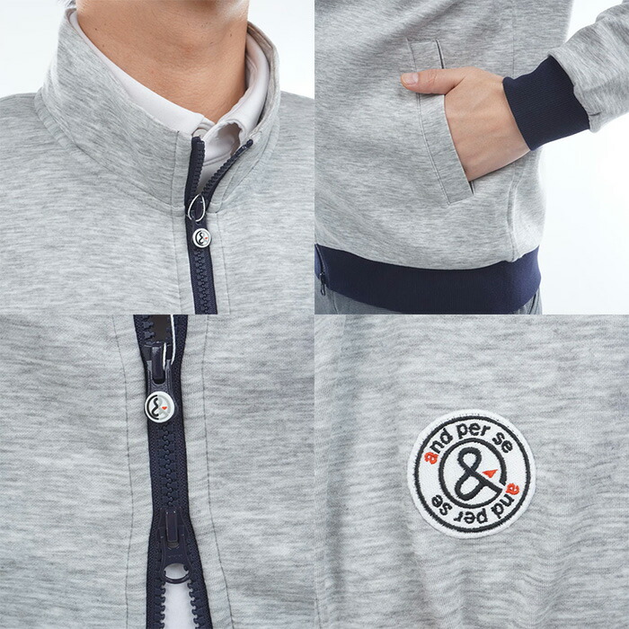 【美品】and per se フルジップジャケット グレー L and per se（アンパスィ） 長袖 フルジップブルゾン ショット