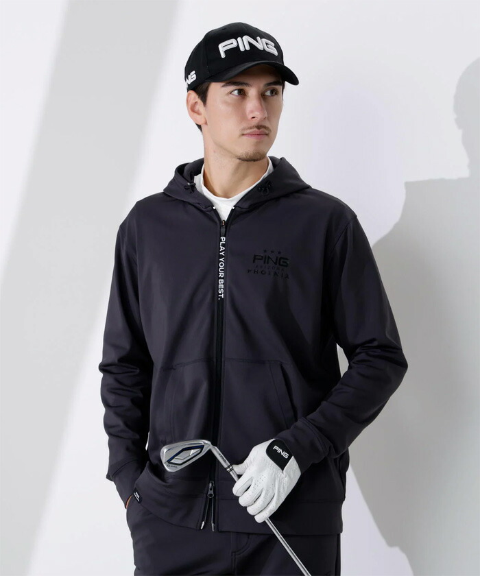 PING フルジップフーディ ブラック PING（ピン） ゴルフ ダンボールニット フルジップ スウェット